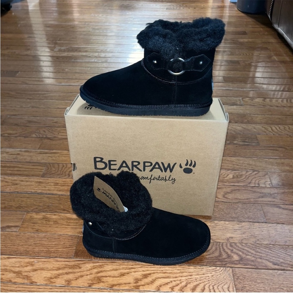 BearPaw Wren Faux Shearling Lined Bootie Black Suede Women’s Size 10 Winter - Picture 4 of 11